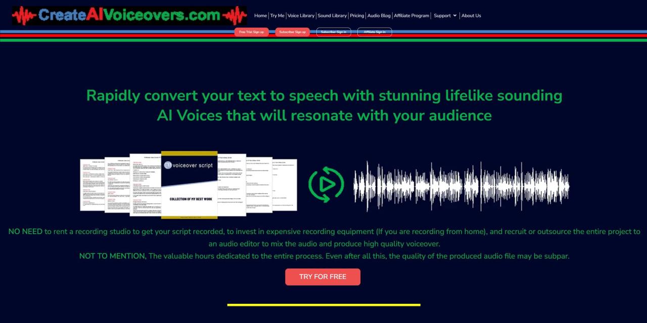Herramienta IA Create AI Voiceovers