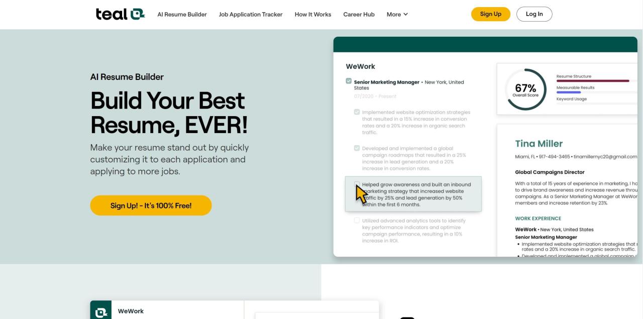 Herramienta IA Teal Resume Builder