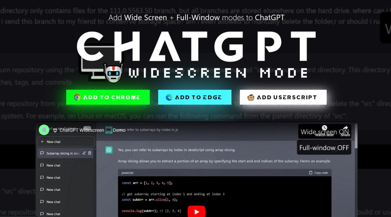 Herramienta IA ChatGPT Widescreen Mode