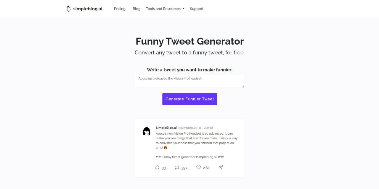 Herramienta IA Funny Tweet Generator