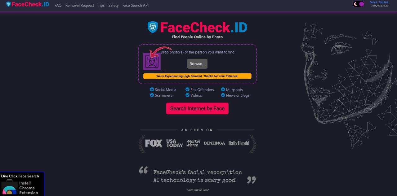 Herramienta IA Facecheck Id