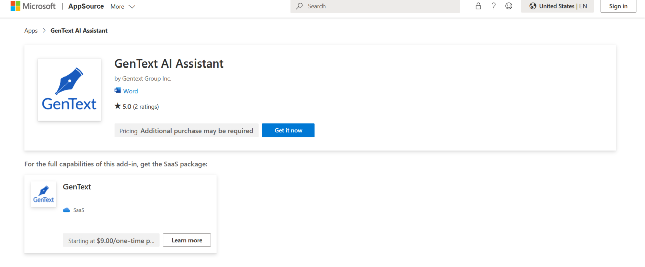 Herramienta IA Gentext AI Assistant For Ms Word