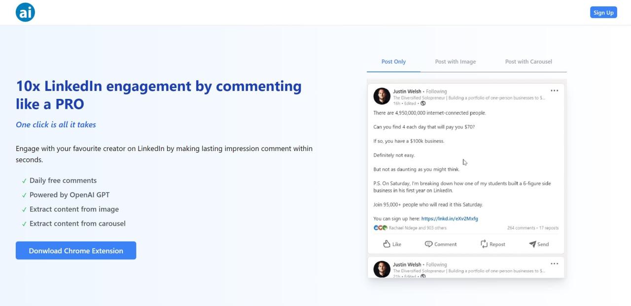 Herramienta IA Linkedin Comment AI